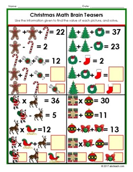 Christmas Math Brain Teasers by abcteach on TpT | TpT