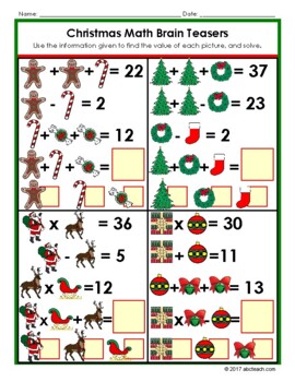 Christmas Math Brain Teasers by abcteach on TpT | TPT