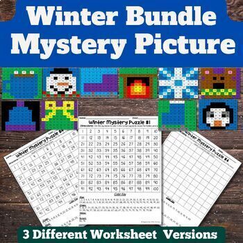Preview of Winter Math Bundle Mystery Picture|Puzzle| 100 Chart| December/January Math|