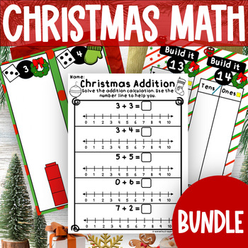 Preview of Christmas Math Bundle Addition Subtraction Place Value Counting 1st Grade