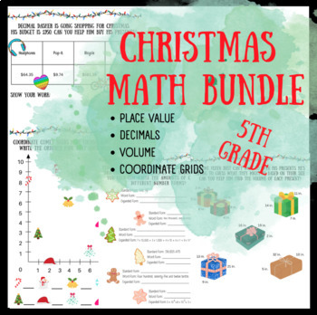 Preview of Christmas Math Bundle - Volume, Place Value, Decimals, Coordinates - 5th Grade