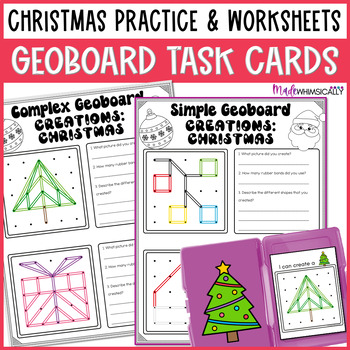 Preview of Christmas Math Center Geoboards - December STEM Challenge Task Cards