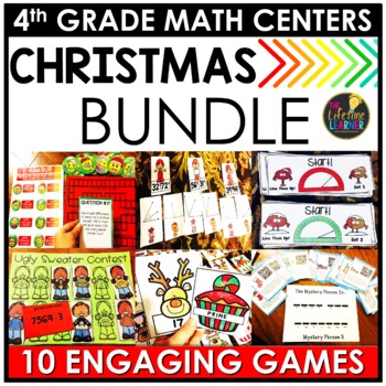 Preview of Christmas Math Centers | 4th Grade Christmas Math Games