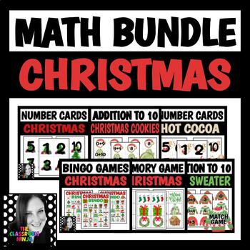 Preview of Christmas Math Centers Bundle with Bingo Flashcards and Memory Game