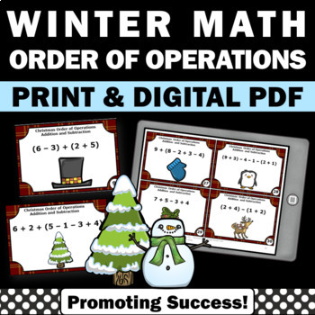 Preview of Winter Christmas Order of Operations Task Cards SCOOT Game Scavenger Hunt