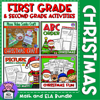Preview of Christmas Math Centers and ELA - Christmas Activities for First Grade