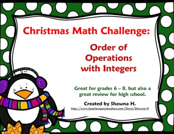 Preview of Christmas Math Challenge: Integers and Order of Operations