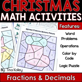 Preview of Christmas Math - Christmas Holiday Math - Fractions and Decimals - 5th Grade