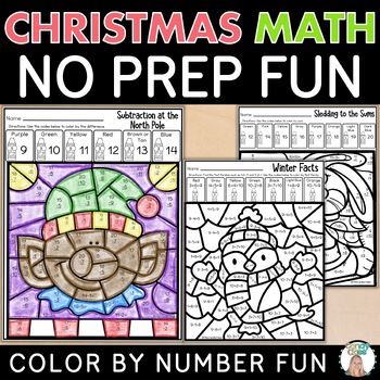 Preview of Christmas Math Color by Code Activities Coloring Pages Addition and Subtraction