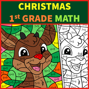 Preview of Christmas Math Color by Code First Grade