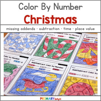 Preview of Christmas Color by Number Addition and Subtraction Pages | 1st Grade