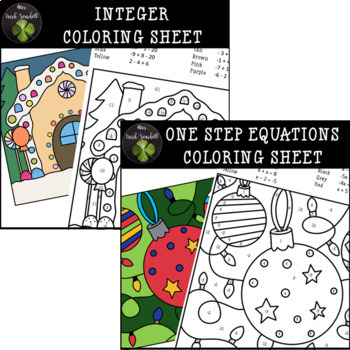 Preview of Christmas Math Coloring Sheets Integers  and Equations