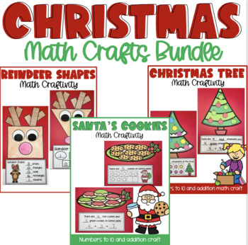 Preview of Christmas Math Crafts Bundle | Numbers to 10, Shapes, and Addition