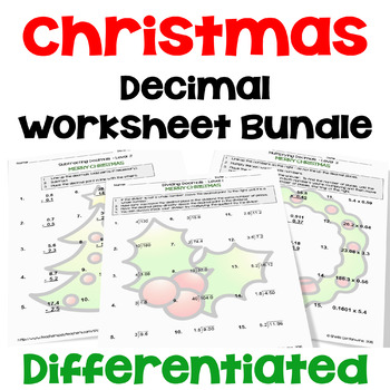 Preview of Christmas Decimal Worksheet Bundle - Differentiated