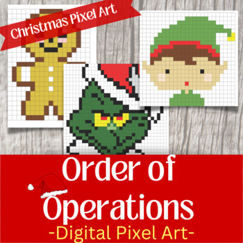 Preview of Christmas Math Digital Pixel Art- 3 varying Levels- Order of Operations Practice