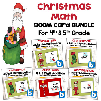 Preview of Christmas Math Boom Card Bundle for 4th and 5th Grades - Self Correcting