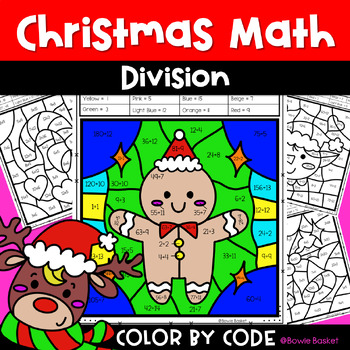 Christmas Math Division Color by Number Code Coloring Pages by Bowie Basket