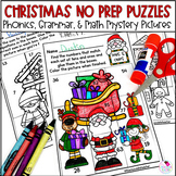 Christmas 1st Grade Math, Phonics, Grammar Mystery Picture