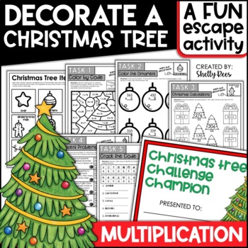 Preview of Christmas Math Escape Room Activity | Christmas Multiplication