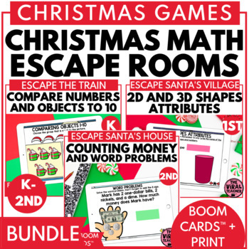Preview of Christmas Math Escape Rooms Activities for Kindergarten to 2nd Grade Bundle