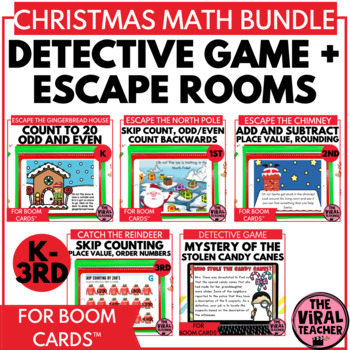 Preview of Christmas Math Escape Rooms and Detective Game Boom Cards™ Bundle