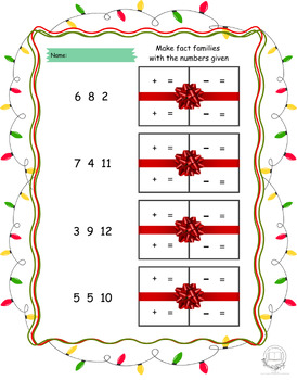 Preview of Christmas Math Fact Family Within 10 Presents - 1st Grade