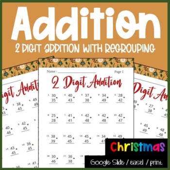 Preview of December NO PREP Pages - 2 Digit Addition With Regrouping Distance Learning