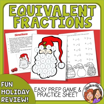 Preview of Christmas Math Fraction Dice Game - Easy Prep Holiday Fun! & Fraction Worksheet