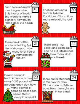 Christmas Math- Multiplying Fractions Task Cards by Kacie Travis