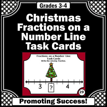 Preview of Christmas Fractions on a Number Line Task Cards Basic Beginning Review Stations