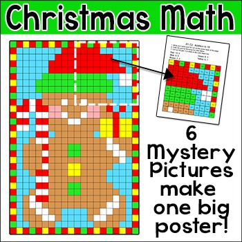 Preview of Christmas Math - Gingerbread Man Color by Number Mystery Picture Large Poster