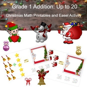 Preview of Winter Math Printables & Easel Games: Grade 1 Addition (Up to 20) No Prep