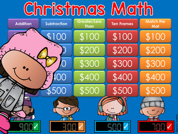 Preview of Christmas Math 1st & 2nd Gr Jeopardy Style Game Show - GC Distance Learning