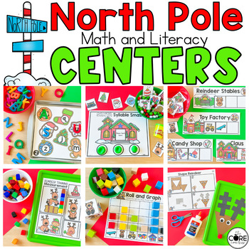 Preview of Christmas Math & Literacy Centers Preschool - PreK North Pole Activities