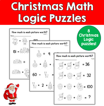 Preview of Christmas Math Logic | Christmas No Prep Math | Christmas Picture Equations