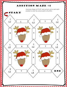 Christmas Math Mazes For Addition & Subtraction By That Teacher Creature