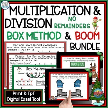 Preview of Christmas Math Multi-Digit Multiplication Division Box Method with Boom Bundle