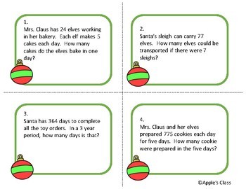 Christmas Math Multiplication and Division Word Problems Task Cards Free