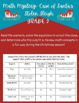 Preview of Christmas Math Mystery-  Case of Santa's Missing Sleigh (Grade 2)