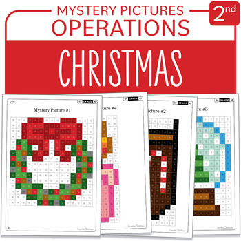 Preview of Christmas Math Mystery Pictures Pack 1 Grade 2 Additions Subtractions...