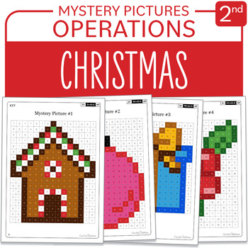 Preview of Christmas Math Mystery Pictures Pack 2 Grade 2: Operations
