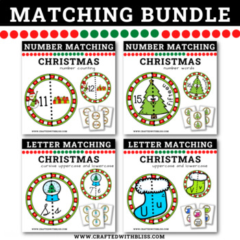 Preview of Christmas Math Numbers and Letter Matching Bundle