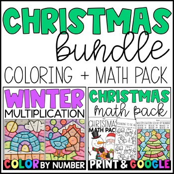 Preview of Christmas Math Pack and Multiplication Color By Number BUNDLE - GOOGLE Slides