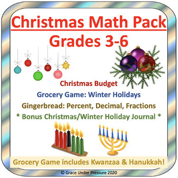 Preview of Christmas Math Work for Grades 3-6 Budgeting, Fractions, Decimals & FREE Journal