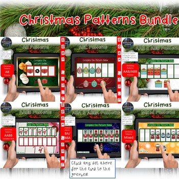 Preview of Christmas Math Patterns Interactive BOOM Cards 6 Decks & Smartboard Bundle