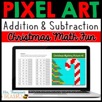 Preview of Christmas Math Pixel Art for Google Sheets™ - Addition & Subtraction Bundle