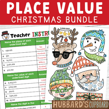 Preview of Christmas Math Place Value / Activities - Worksheets - Craft / 3rd to 5th Grade