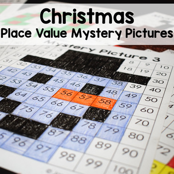Preview of Christmas Math Place Value Color By Number 100's Chart Mystery Pictures