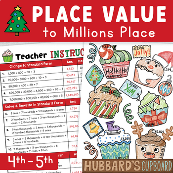 Preview of Christmas Math Place Value to Millions / Worksheet - Craft - Activities - Center