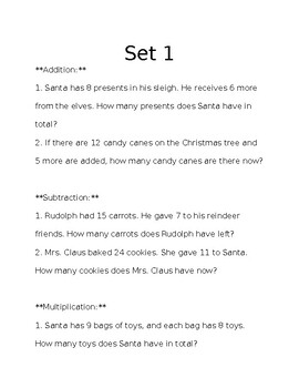 Preview of Christmas Math Problems (Addition, Subtraction, Multiplication, Division)